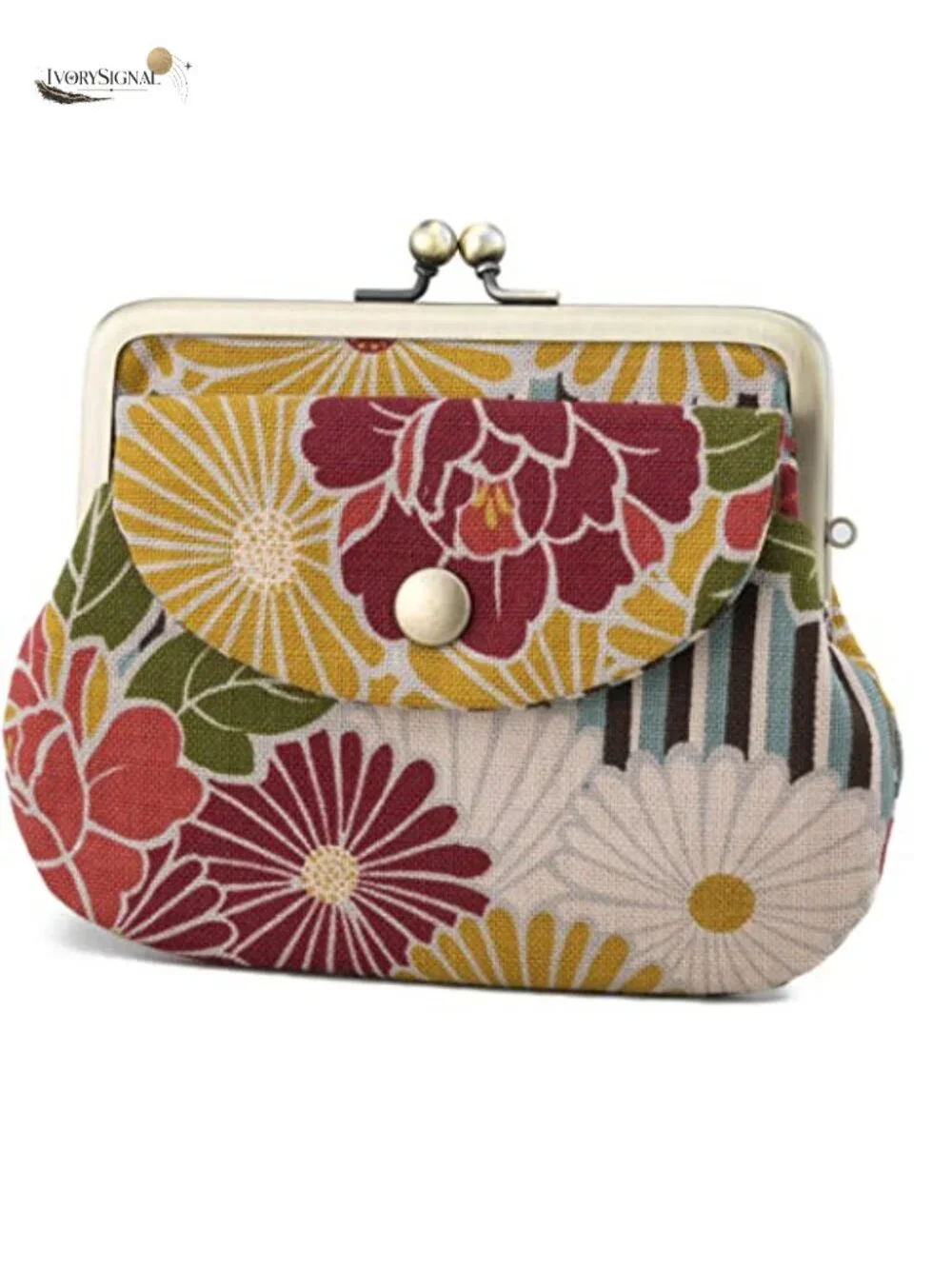 Vintage Floral Kiss Lock Coin Wallet Purse Made in Japan Cotton Pouch for Women